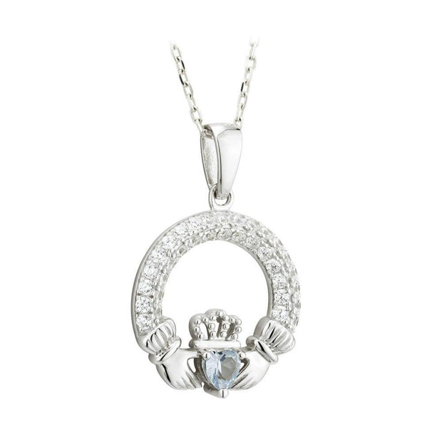 DECEMBER Birthstone Silver Claddagh Pendant S46117-12 - Uctuk