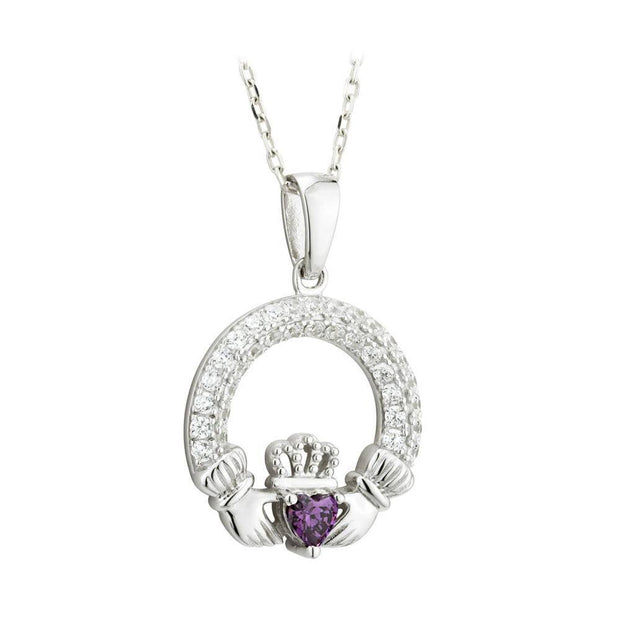 FEBRUARY Birthstone Silver Claddagh Pendant S46117-2 - Uctuk