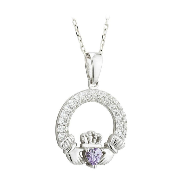 JUNE Birthstone Silver Claddagh Pendant S46117-6 - Uctuk