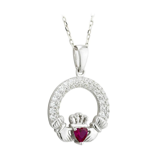 JULY Birthstone Silver Claddagh Pendant S46117-7 - Uctuk