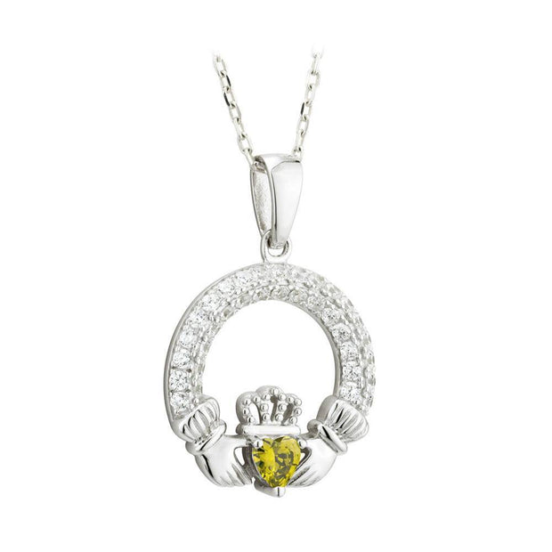 AUGUST Birthstone Silver Claddagh Pendant S46117-8 - Uctuk