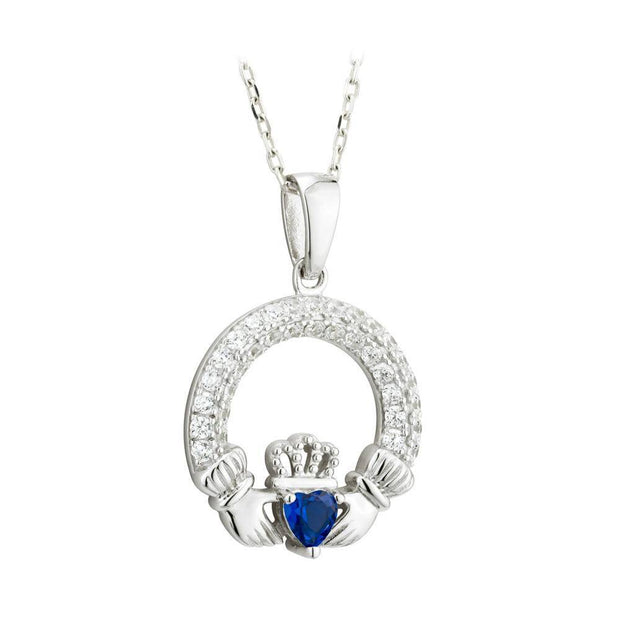 SEPTEMBER Birthstone Silver Claddagh Pendant S46117-9 - Uctuk