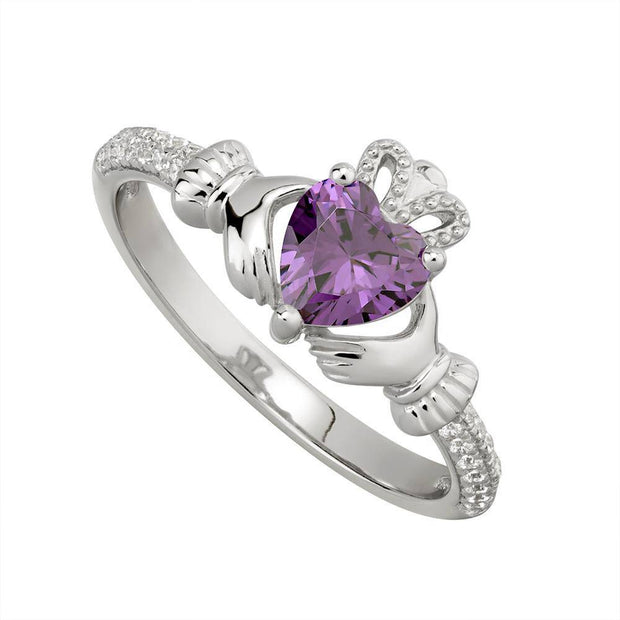 FEBRUARY Birthstone Sterling Silver Claddagh Ring S-S21062-2 - Uctuk