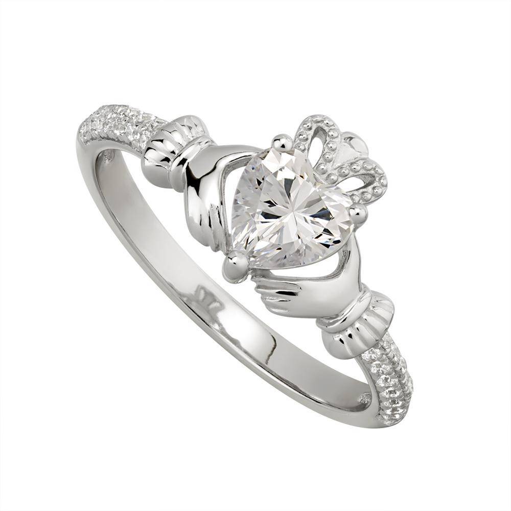 April Birthstone Sterling Silver Claddagh Ring S S21062 4