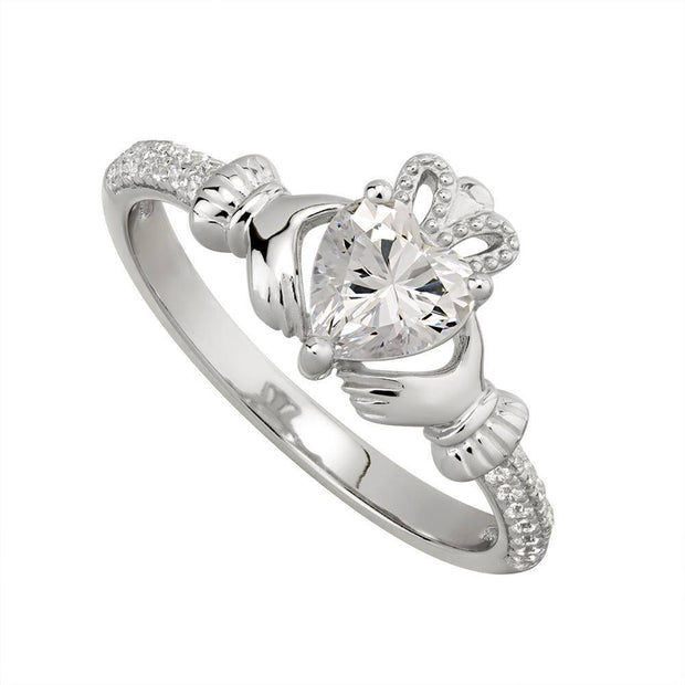 APRIL Birthstone Sterling Silver Claddagh Ring S-S21062-4 - Uctuk