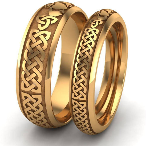 14K Yellow Gold Claddagh Wedding Ring Set  UCL1-YELLOW-6M4M - Uctuk