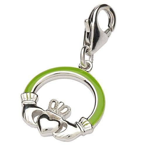 Tara's Diary Sterling Silver Green Enamel Claddagh Charm - TC3 - Uctuk