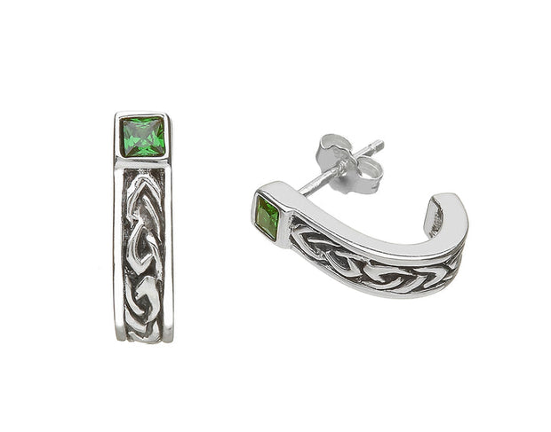 Sterling Silver Celtic Huggie Earring with Green CZ - ANU2024 - Uctuk