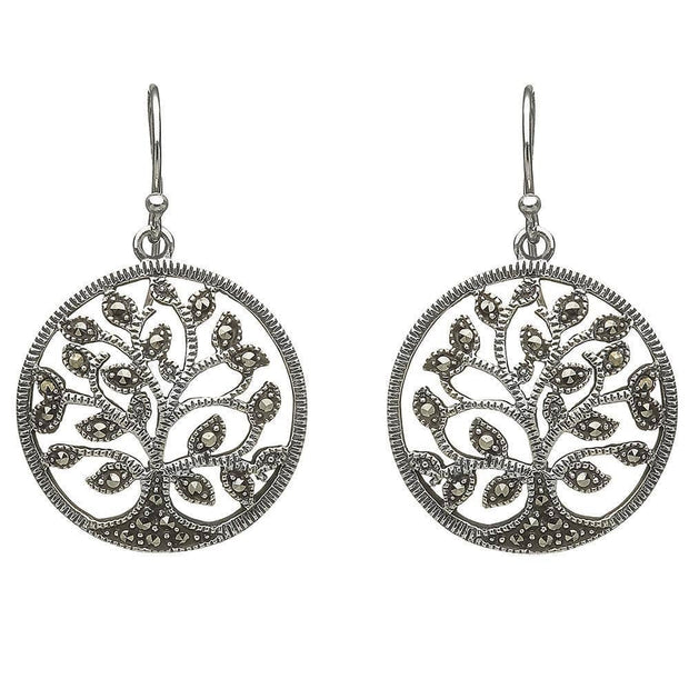 Sterling Silver Marcasite Tree of Life Earrings - ANU2060 - Uctuk