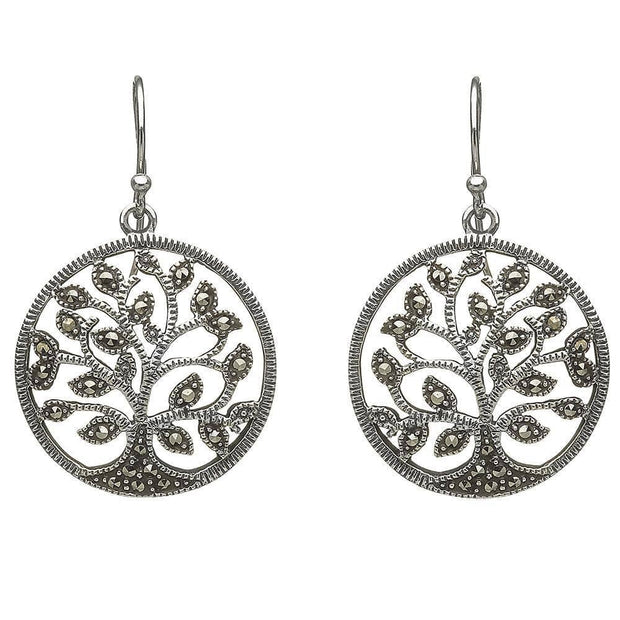 Sterling Silver Marcasite Tree of Life Earrings - ANU2060 - Uctuk