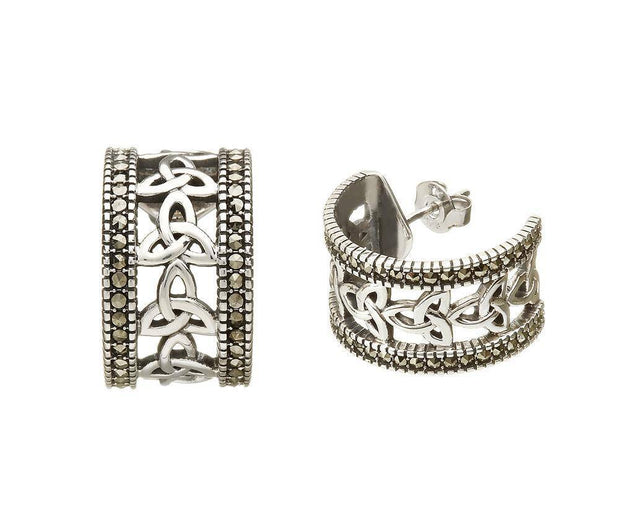 Sterling Silver Marcasite Trinity Hoop Earrings - ANU2071 - Uctuk
