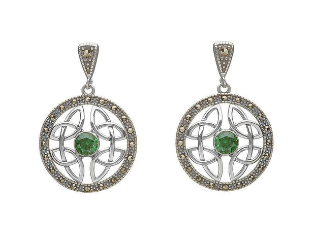 Sterling Silver Marcasite Green CZ Trinity Earrings - ANU2074 - Uctuk