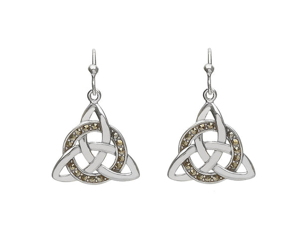 Sterling Silver Marcasite Celtic Drop Earrings - ANU2083 - Uctuk
