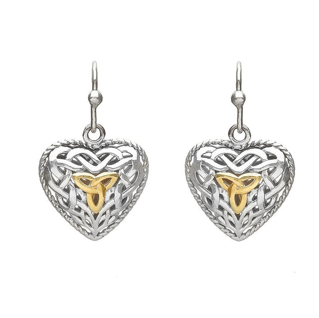 Sterling Silver Puffy Heart Celtic Trinity Earrings - ANU2084 - Uctuk