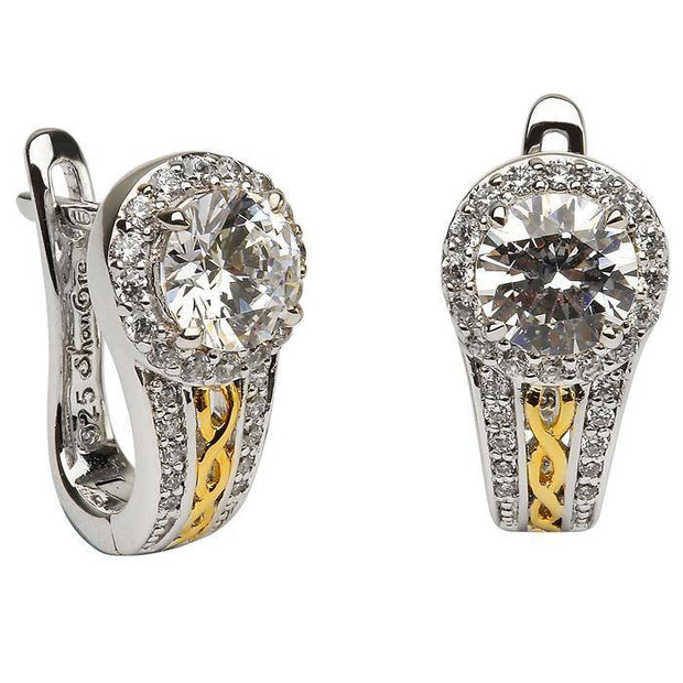 Retired Sterling Silver and Gold Plated White CZ Halo Earrings SE2098CZ - Uctuk