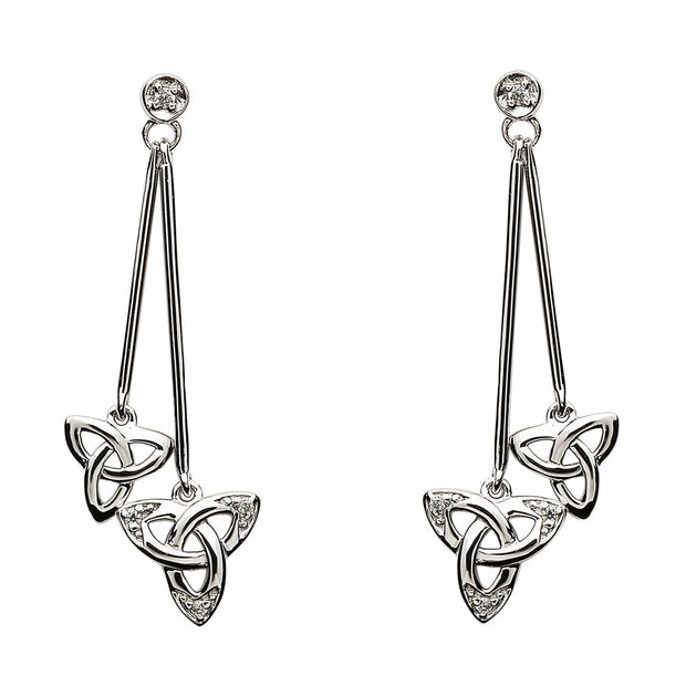 Sterling Silver Celtic Stone Set Trinity Knot Dangle Earrings SE2115CZ - Uctuk