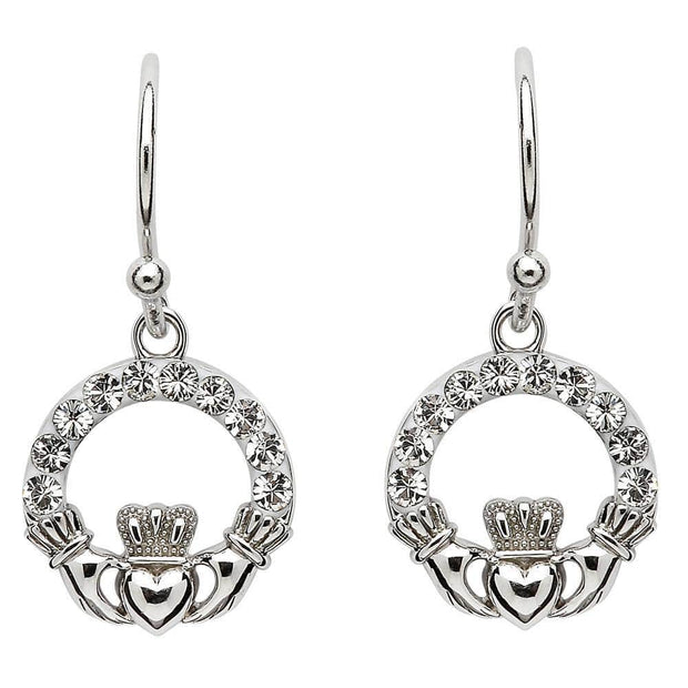 Sterling Silver Claddagh Earrings Adorned By Swarovski Crystals SW2 - Uctuk