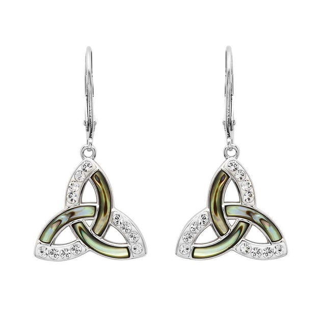 Sterling Silver Trinity Drop Earrings with Abalone and Swarovski Crystals SW200 - Uctuk