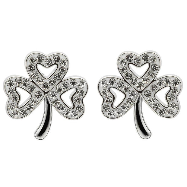 Sterling Silver Celtic Shamrock Earrings Adorned By Swarovski Crystals SW51 - Uctuk