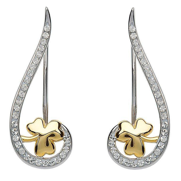 Silver Shamrock Climber Earrings Encrusted With Swarovski Crystal SW80 - Uctuk