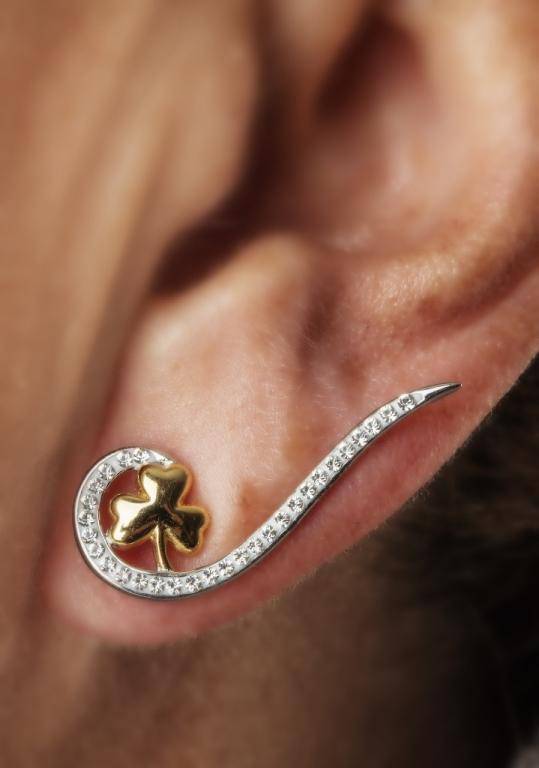 Silver Shamrock Climber Earrings Encrusted With Swarovski Crystal SW80 - Uctuk
