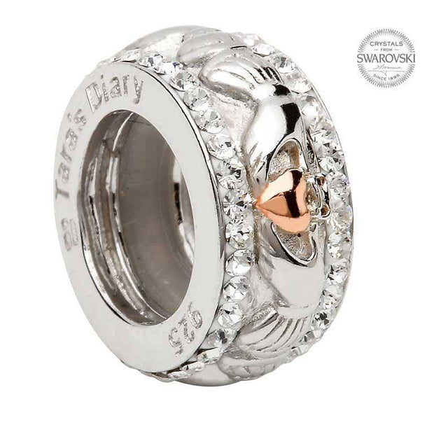 Tara's Diary Origin Sterling Silver Claddagh Bead Encrusted With Swarovski Crystal - TD617 - Uctuk