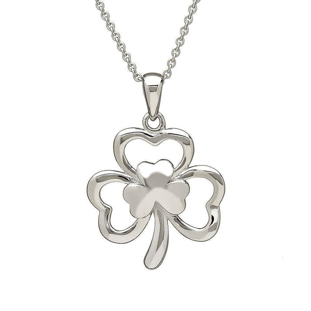 Sterling Silver Shamrock Pendant with Chain - ANU1094 - Uctuk