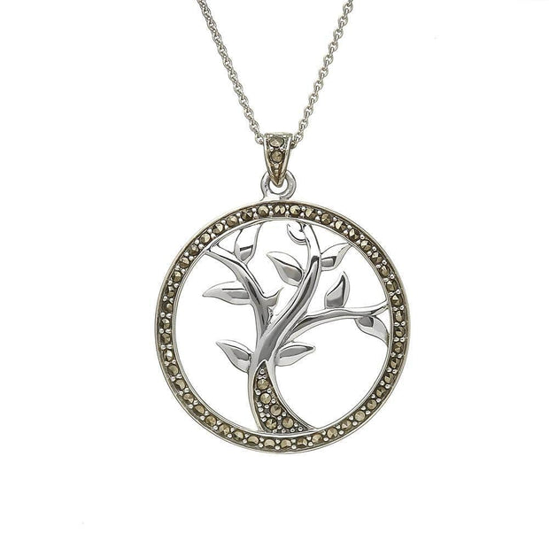 Sterling Silver Marcasite Tree of Life Pendant with Chain - ANU1108 - Uctuk
