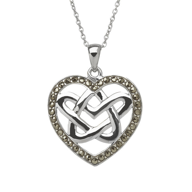 Sterling Silver Marcasite Double Heart Pendant - ANU1110 - Uctuk