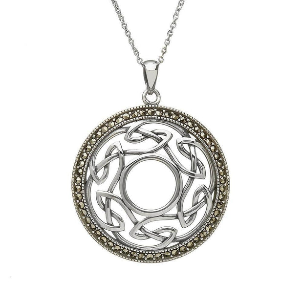Sterling Silver Open Celtic Weave Marcasite Pendant and Chain - ANU1112 - Uctuk