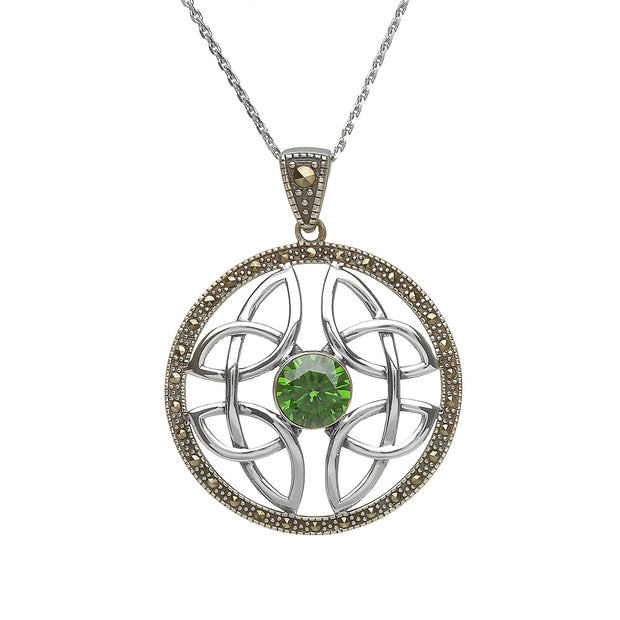 Sterling Silver Marcasite Green CZ Trinity Pendant - ANU1126 - Uctuk