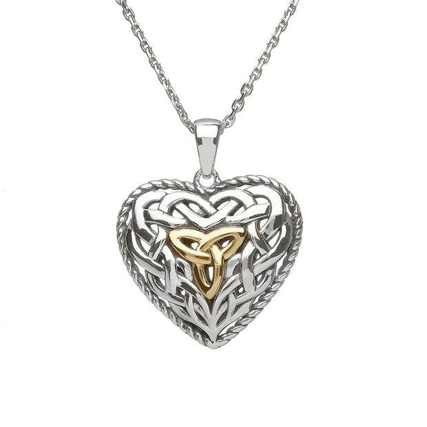 Sterling Silver Double Sided Puffy Heart Celtic Trinity Pendant with Chain - ANU1148 - Uctuk