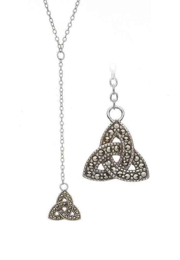 Sterling Silver Trinity Knot Marcasite Drop Necklace - ANU7005 - Uctuk