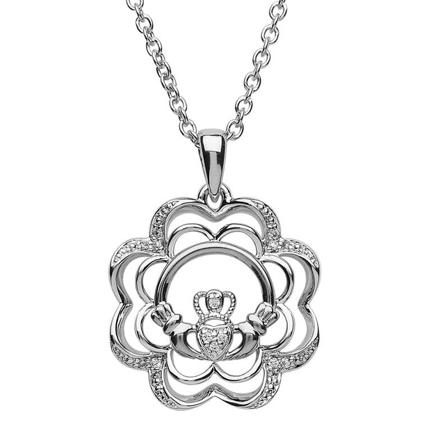 Sterling Silver Claddagh Pendant with CZ Stones - SP2231 - Uctuk
