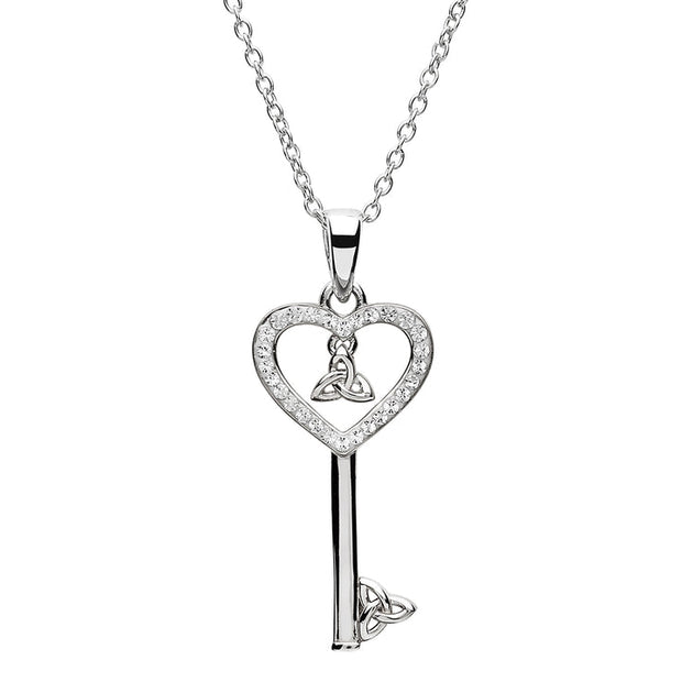 Sterling Silver Celtic Trinity Knot Key Pendant Encrusted with Swarovski Crystal with Chain SW107 - Uctuk