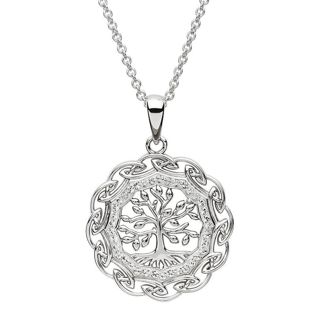 Sterling Silver Tree Of Life Pendant and Chain Embellished With Swarovski Crystals SW109 - Uctuk