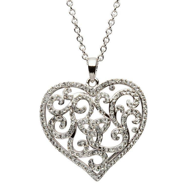 Sterling Silver Heart Trinity Pendant Encrusted With White Swarovski Crystals SW54 - Uctuk