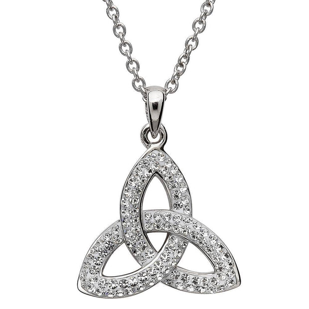 Sterling Silver Celtic Trinity Knot Pendant Adorned By Swarovski Crystals SW6 - Uctuk