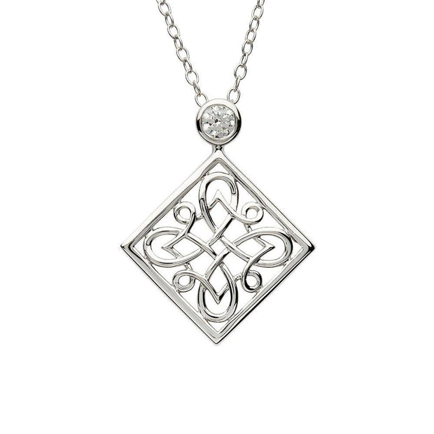 Sterling Silver Celtic Four Cornered Knot Pendant and Chain - TD241 - Uctuk