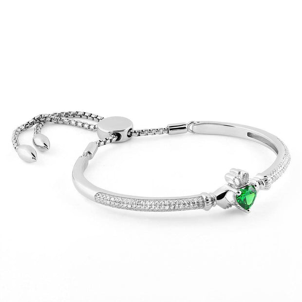 Sterling Silver Claddagh Bracelet with White and Green CZs SB-S5890 - Uctuk
