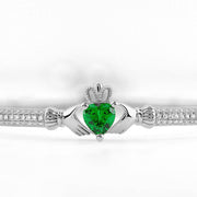 Sterling Silver Claddagh Bracelet with White and Green CZs SB-S5890 - Uctuk