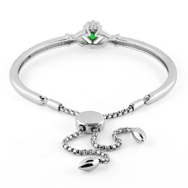 Sterling Silver Claddagh Bracelet with White and Green CZs SB-S5890 - Uctuk