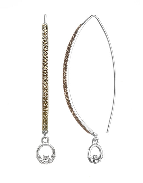 Sterling Silver Marcasite Wishbone Claddagh Earrings - ANU2101 - Uctuk