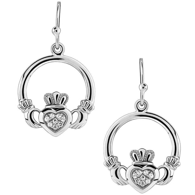 Sterling Silver Pave set CZs Claddagh Earrings SE-2057CZ - Uctuk