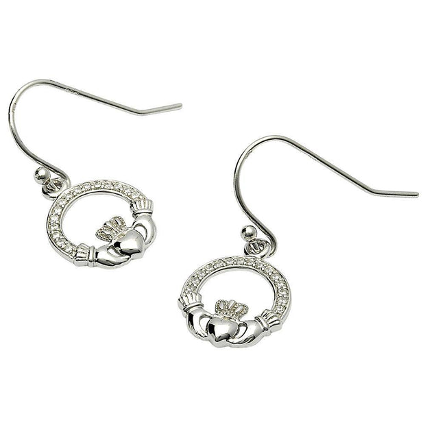 Sterling Silver Claddagh Earrings with CZ stones SE2071cz - Uctuk