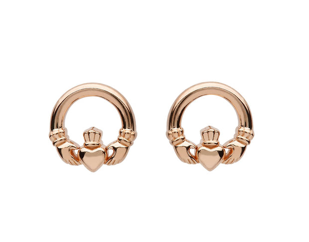 Sterling Silver Claddagh Rose Gold Plated Stud Earrings SE2249 - Uctuk