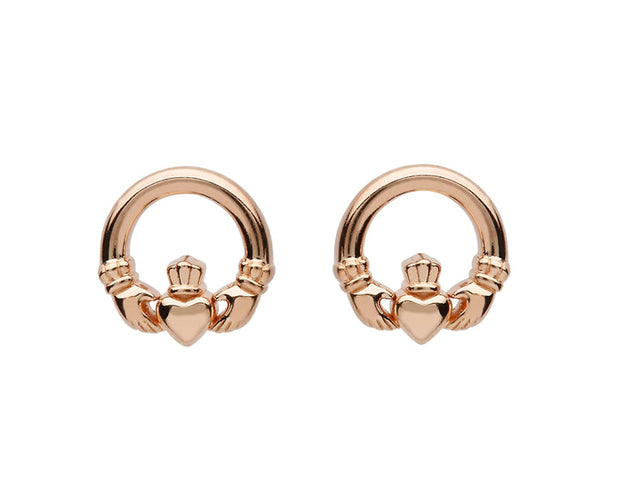 Sterling Silver Claddagh Rose Gold Plated Stud Earrings SE2249 - Uctuk