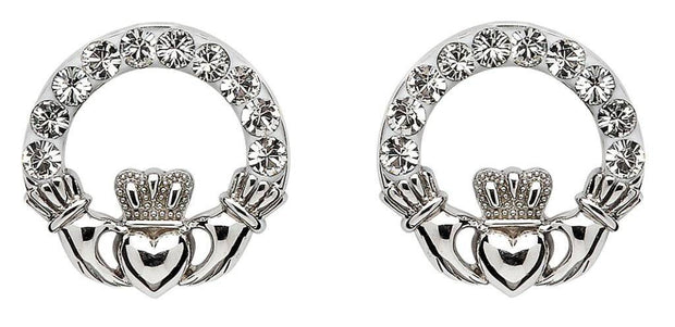 Sterling Silver Claddagh Earrings Adorned By Swarovski Crystals SW47 - Uctuk