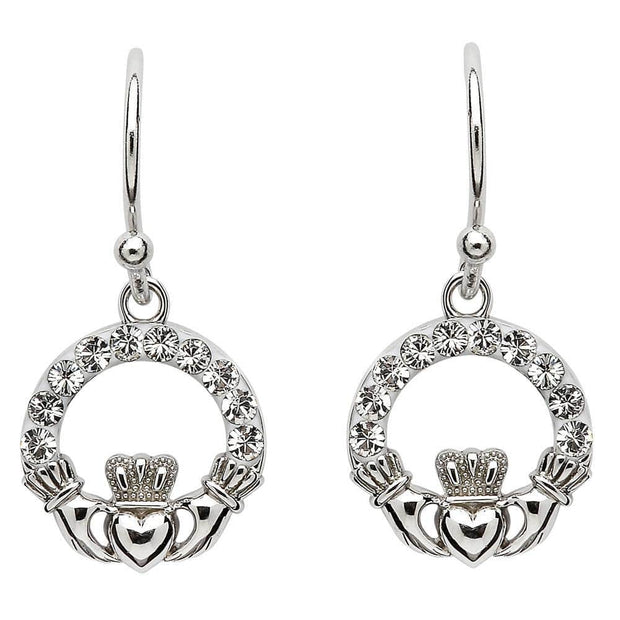 Sterling Silver Claddagh Earrings Adorned By Swarovski Crystals SW48 - Uctuk