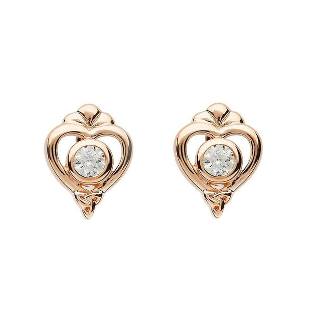 Tara's Diary Sterling Silver Princess CZ Earrings with Rose Gold Heart - TD238 - Uctuk